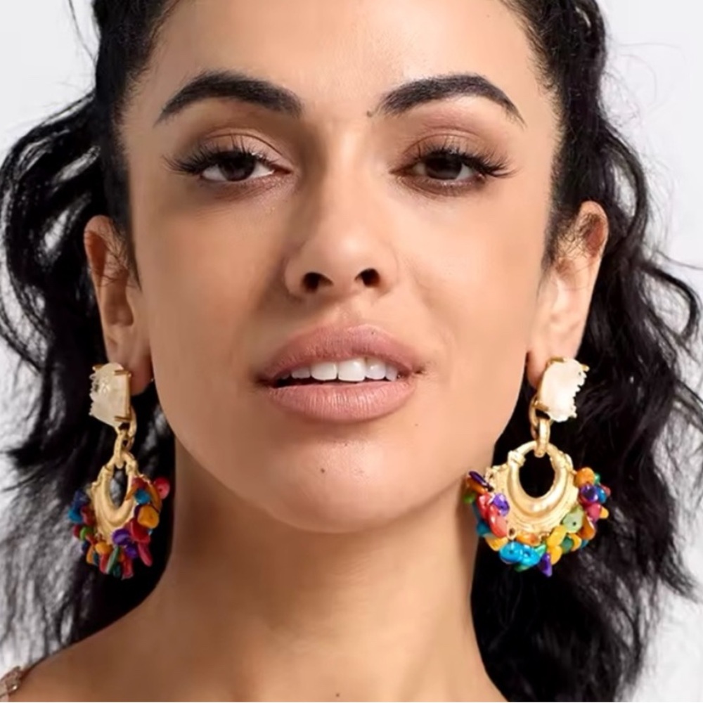 Druzy Stone Colorful Statement Gypsy Hoop Earrings